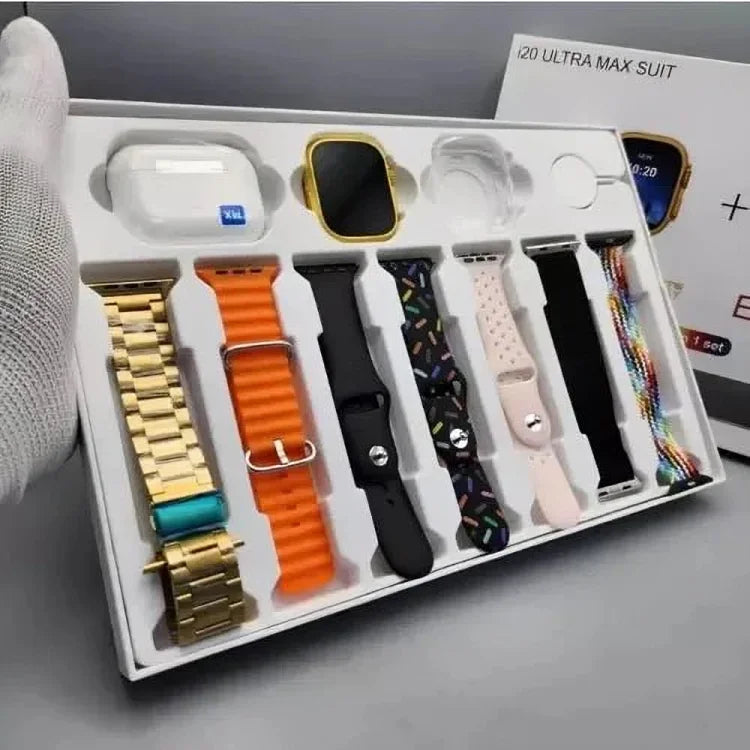 i20 Ultra Max Smart Watch With 7 Straps + FREE Earbuds